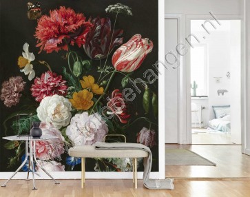 Vlies fotobehang Still Life with Flowers in a Glass Vase