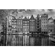 Vlies fotobehang Amsterdamse huisjes zwart wit