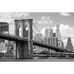 Vlies fotobehang Brooklyn Bridge Zwart Wit met tekst