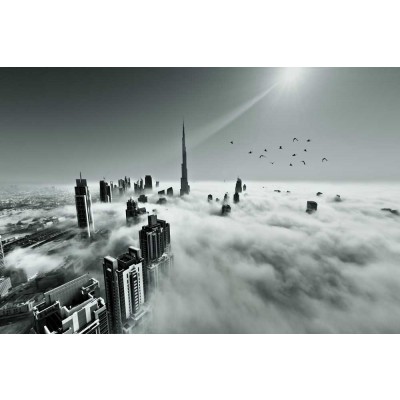 Vlies fotobehang Skyline Dubai in de mist